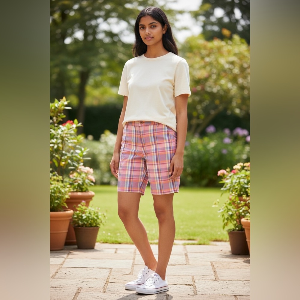 Merona Women's Plaid Shorts in Pink and Orange